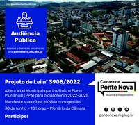 Audiência Pública sobre alterações no PPA 2022-2025 será no dia 30 de junho