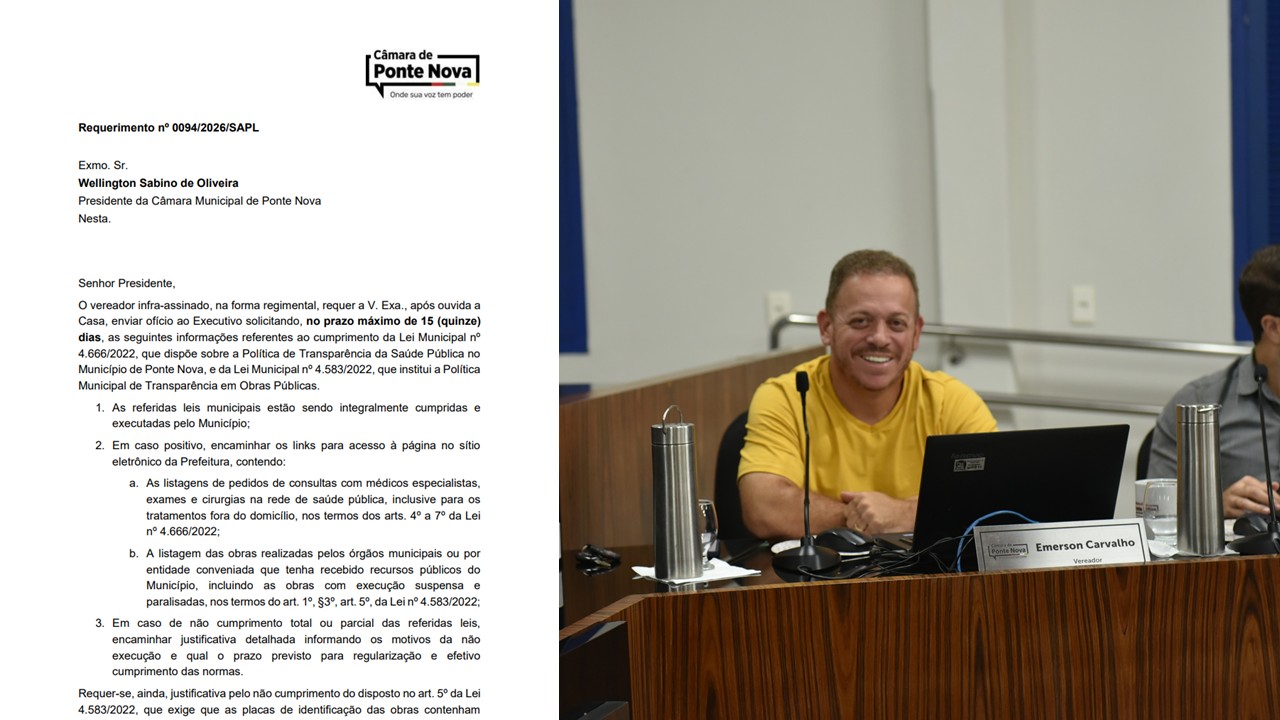 Vereador cobra cumprimento de leis de transparência na saúde e em obras